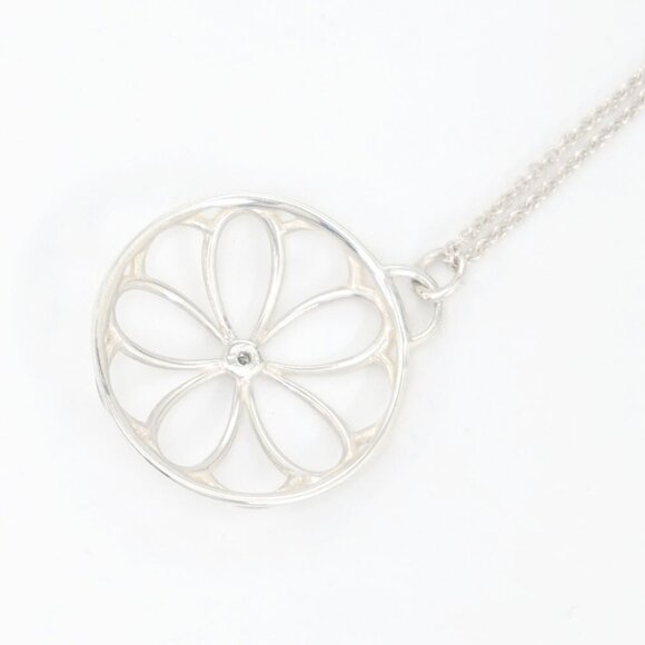 Tiffany & Co. Diamond Flower Circle Necklace 16" Silver 925 Auth w/Bag #24588 - Picture 2 of 7